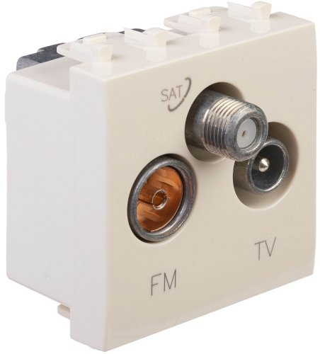 Розетка TV+FM+SAT Оконечная модульная DKC Avanti 3-м. 2 мод. ванильная дымка картинка